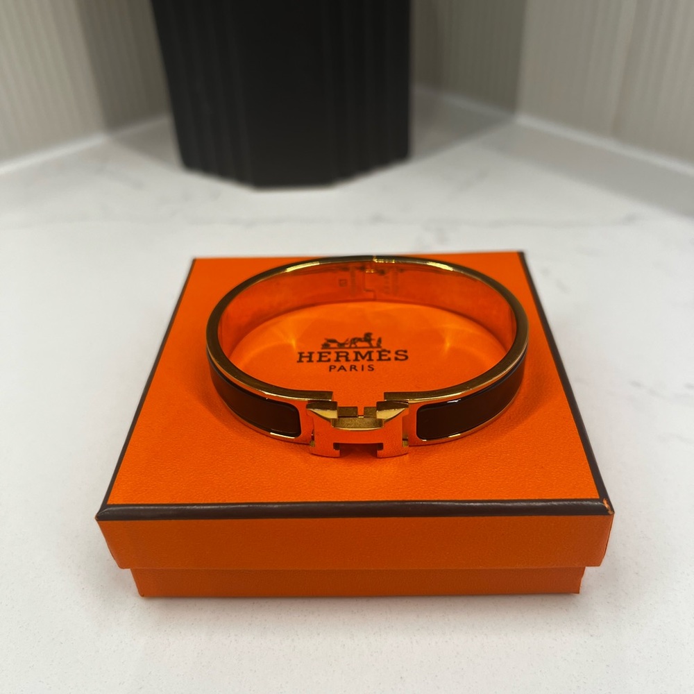 Hermès Clic H Black and Gold Bracelet w/ Box